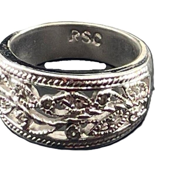 RSC Silver Filigree Vine Floral Crystal Openwork Band Dome Ring - Picture 5 of 10